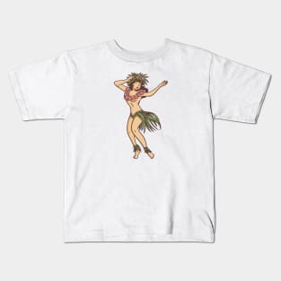 Retro Hawaiian Hula Girl Dancer Kids T-Shirt